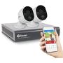 Swann Home Security Camera System, 4 Channel 2 Bullet Cameras, 1080p HD DVR, Indoor/Outdoor Wired Surveillance CCTV, Night Vision, Heat & Motion Sensing, Alexa + Google, 1TB Hard Drive, SWDVK-445802V