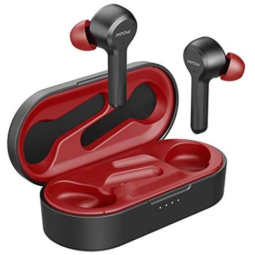 Wireless Earbuds, Mpow M9 4-mic Noise Cancelling CVC 8.0 Bluetooth 5.0 Earphones in-Ear, Touch Control Stereo Bass Sports Headphones, 40H Playing Time/USB-C/IPX8 Waterproof, Single/Twin Mode, Red