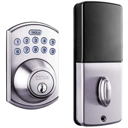 Tacklife Keypad Electronic Deadbolt Door Lock, Keyless Entry Door Lock with 1-Touch Motorized Auto-Locking, Easy to Install for Locker, Office & Home, Satin Nickel-EKPL1A