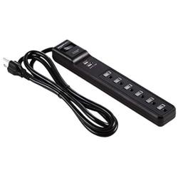 Amazon Basics 6-Outlet Surge Protector Power Strip with 2 USB Ports - 1000 Joule, Black