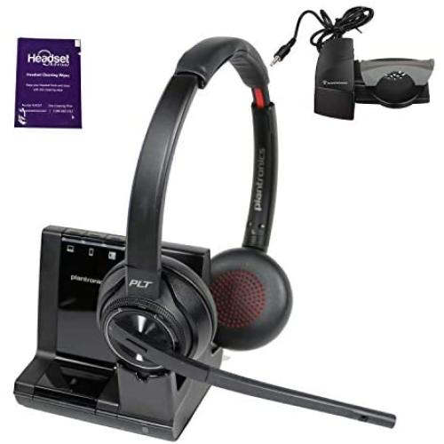 Plantronics Savi 8220 Wireless Headset System Bundle with Lifter and Headset Advisor Wipe- Productivity Package