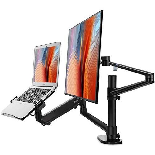 viozon Monitor and Laptop Mount, 2-in-1 Adjustable Dual Monitor Arm Desk Stand, Single Gas Spring Arm with Laptop Tray for 12-17'' Laptop. Single Arm Stand/Holder for 17-32'' Computer Monitor(3L-Pro-b)