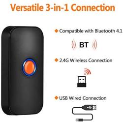 Tera Mini Wireless Barcode Scanner Compatible with Bluetooth, Printed Digital 1D 2D QR Barcode Reader Scanner Portable for PC, Laptop, Smartphone and Tablet with Vibration Alert Function