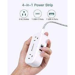 Small Flat Power Strip - Addtam 2 Outlet Portable Plug Strip with 2 USB Ports(1 USB-A Quick Charge, 1 USB-C PD 18W), 5 ft Extension Cord for Travel, Cruise, Desk, and Home Office