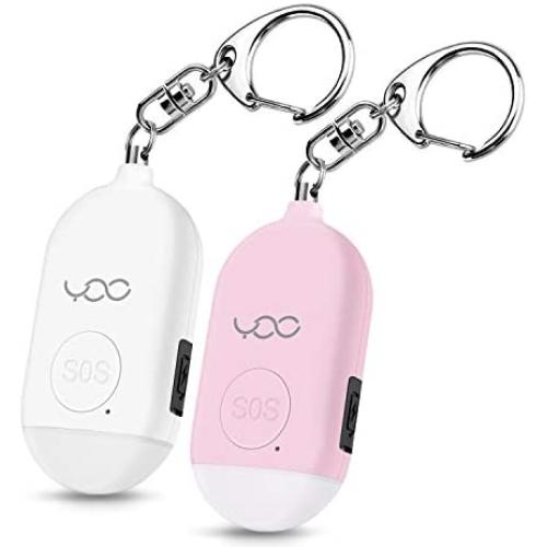 YDO Safe Personal Alarm, 130db Personal Safety Alarm Siren Song for Women Keychain with USB Rechargeable, LED Flashlight, Emergency Self Defense Safe Sound for Kids & Elderly 2 Pack (Pink&White)