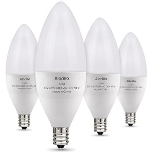 Albrillo E12 LED Candelabra Light Bulbs, LED Bulbs Daylight, LED Ceiling Fan Light Bulbs, 40 Watt Equivalent, Candelabra Base, Chandelier Light Bulbs, Non-Dimmable, 4 Pack