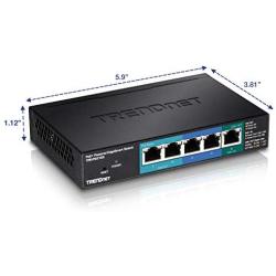 TRENDnet 5-Port Gigabit PoE+ Powered EdgeSmart Switch with PoE Pass Through, TPE-P521ES, 1 x Gigabit PoE+ Input, 2 x Gigabit PoE Output, 2 x Gigabit, 18W PoE Budget, Managed Switch, Wall-Mountable