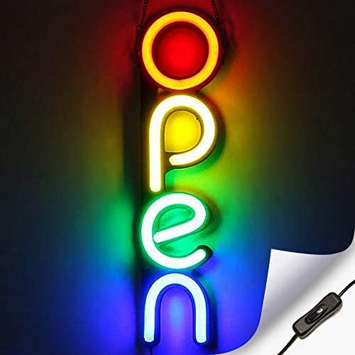 Vertical LED Neon Open Sign for Business - Bright LED Open Sign with ON & Off Switch - Lightweight & Energy Efficient - Red-Yellow-Green-Blue