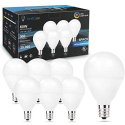 JandCase 120V Ceiling Fan Bulb, 6W Candelabra Led Light Bulb, 3000K Warm White, 500lm, G14 60W Equivalent Light Bulb for Vanity Mirror, Chandelier, Not Dimmable, E12 Base, 6 Pack