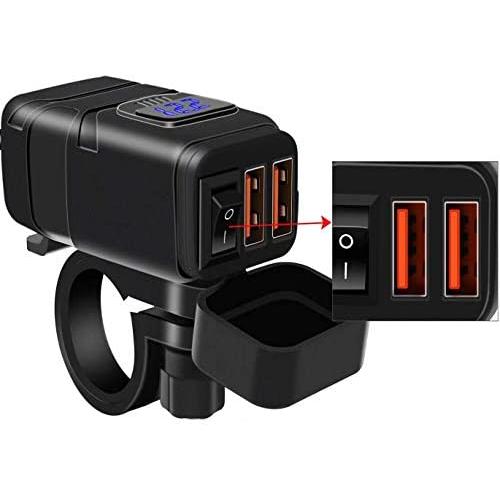 Motorcycle Charger SAE to USB Car Charger Adapter with Voltmeter, Dual USB Super Fast Charger,Auto Splitter Fast Charging for Smart Phone Tablet GPS Compatible with iPhone & Android (Blue Light)
