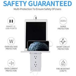 Socket Wall Shelf-CFMASTER 10 Port Surge Protector Wall Outlet, 8 Electrical Outlet Extenders and 2 USB Ports 2.4A, with Removable Built-In Shelf and LED Indicator, FCC Listed (1, Gray)