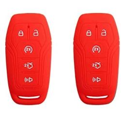 BAR Autotech Remote Key Silicone Rubber Keyless Entry Shell Case Fob and Key Skin Cover fit for Ford F150 F450 Mustang Fusion Lincoln MKZ MKC (1 Pair) (Red)