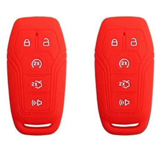 BAR Autotech Remote Key Silicone Rubber Keyless Entry Shell Case Fob and Key Skin Cover fit for Ford F150 F450 Mustang Fusion Lincoln MKZ MKC (1 Pair) (Red)