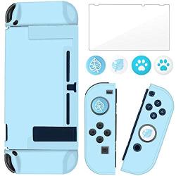 BRHE Dockable Switch Protective Case Cover for Nintendo Switch Joy-Con Controllers with Glass Screen Protector, Anti-Scratch Shock-Absorption Grip Cover - Blue