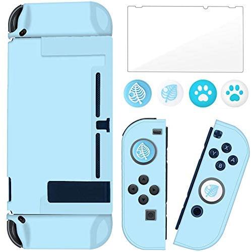 BRHE Dockable Switch Protective Case Cover for Nintendo Switch Joy-Con Controllers with Glass Screen Protector, Anti-Scratch Shock-Absorption Grip Cover - Blue