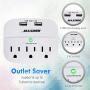 Maximm Compact Portable Travel Power Strip, USB Surge Protector, 490 Joules, 3 AC Outlets + 2 USB Charging Ports, 5V/2.4A Total, 15A 1875W Max - ETL Listed