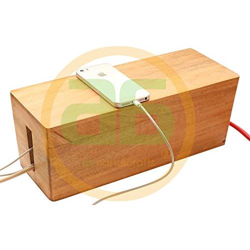 Deal for The Day - abhandicrafts 13x5 Inches Wooden Magnetic Cable Organizer, Desktop Cord Management Box, Large Storage Holder for Desk, TV, Computer, USB Hub, Cover and Hide Power Strips & Cords