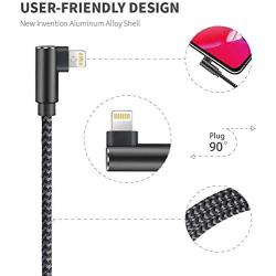 90 Degree Right Angle iPhone Charger MFI Certified Cable Lightning Cable 3Pack 10ft Metal Nylon Braided Cord iPhone 12/11/ Pro/Max/X/XS/XR/XS Max/ 8/ Plus/7/7 Plus/6/6S-Grey