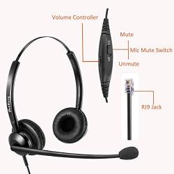 Beebang Office Telephone Headset RJ9 Jack with Pro Noise Canceling Microphone and Mute Switch Controls for Plantronics Jabra Polycom Nortel Shoretel Aastra Avaya Alcatel Landline Phones