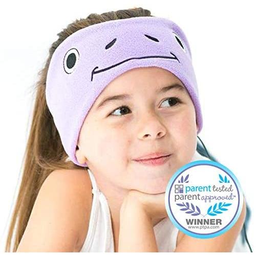 CozyPhones Kids Headphones for Girls Volume Limited with Thin Speakers & Super Soft Stretchy Headband - Perfect Toddlers & Children’s Earphones for Home, School & Travel - Purple Froggy