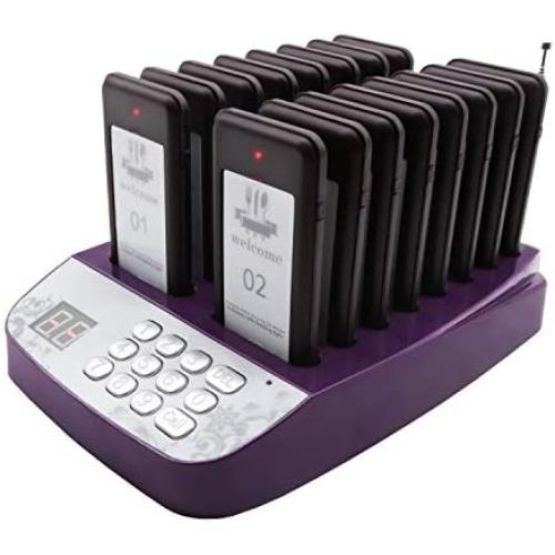 Daytech Restaurant Pager System, Wireless Paging Buzzer System, Rechargeable Table Numbers with 16 Coaster Pagers for Restaurant/Hotels/Food Truck/Cafe Shop/Clinic