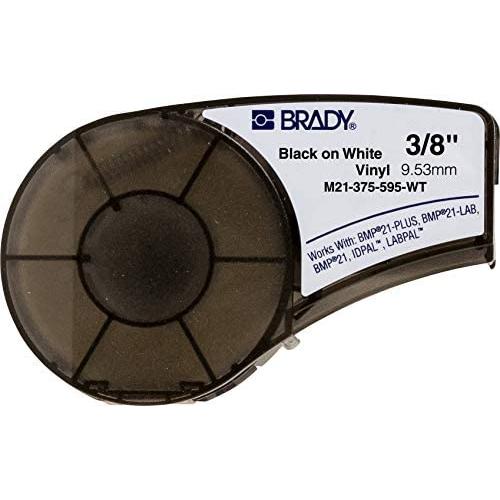 Brady Authentic (M21-375-595-WT) All-Weather Vinyl Label for Indoor/Outdoor Identification, Laboratory and Equipment Labeling, Black on White material - Designed for BMP21-PLUS and BMP21-LAB Label Printers, .375'' Width, 21 Length