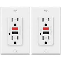 2 Pack - ELECTECK 15A/125V Tamper Resistant GFCI Outlet, Decor Receptacle with LED Indicator, Decorator Wall Plate and Screws Included, Red Button for Reset and Black for Test, ETL Certified, White