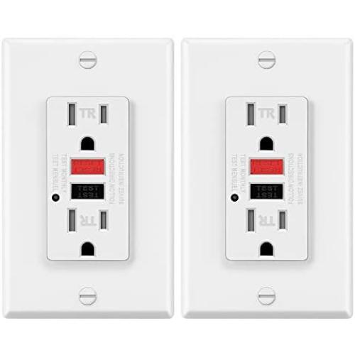 2 Pack - ELECTECK 15A/125V Tamper Resistant GFCI Outlet, Decor Receptacle with LED Indicator, Decorator Wall Plate and Screws Included, Red Button for Reset and Black for Test, ETL Certified, White