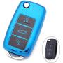 ROYALFOX(TM Luxury 3 Buttons TPU flip Remote Key Fob case Cover for VW Volkswagen Jetta GTI Passat Golf Bora Polo Tiguan Touareg Beetle Multivan Sagitar Passat,Skoda(Blue with Black)