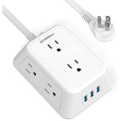 Power Strip Surge Protector with 3 USB Port and 6 AC Outlets, 6.5 Feet Extension Cord 3-Sided Power Strip Multi Plug Outlets, Outlet Expanders for Home Office Dorm Room (White)