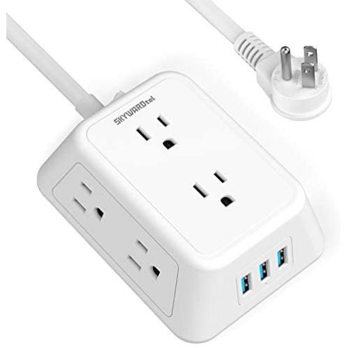 Power Strip Surge Protector with 3 USB Port and 6 AC Outlets, 6.5 Feet Extension Cord 3-Sided Power Strip Multi Plug Outlets, Outlet Expanders for Home Office Dorm Room (White)