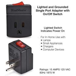 BindmMaster 3 Prong Grounded Single Port Power Adapter with Red Light Indicator On/Off Switch to be Energy Saving, Black (3 Pack)