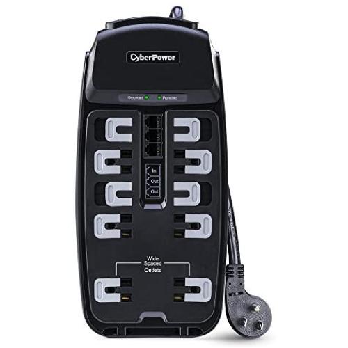 CyberPower CSP1008T Professional Surge Protector + TEL Protection, 2850J/125V, 10 Outlets, 8ft Power Cord