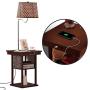 Brightech Madison - Narrow Nightstand with Built In Lamp, USB Port, Shelves for Bedrooms - Mid Century Modern End Table & Attached Floor Lamp For Living Room -Side Table & Reading Light - Havana Brown