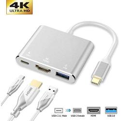 USB C to HDMI Adapter, Qidoou USB Type C Adapter Multiport AV Converter with 4K HDMI Output, USB 3.0 Port and USB-C Charging Port Compatible Chromebook/MacBook/iMac/Samsung/Projector/Monitor (Silver)