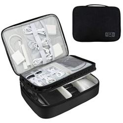 KALIM Cable Organizer Bag, Waterproof Electronic Accessories Soft Case, Traveling Wire Bag for iPad Mini Cables Phone Chargers Adapter Flash Hard Drive and More(Large/Black)