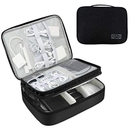 KALIM Cable Organizer Bag, Waterproof Electronic Accessories Soft Case, Traveling Wire Bag for iPad Mini Cables Phone Chargers Adapter Flash Hard Drive and More(Large/Black)