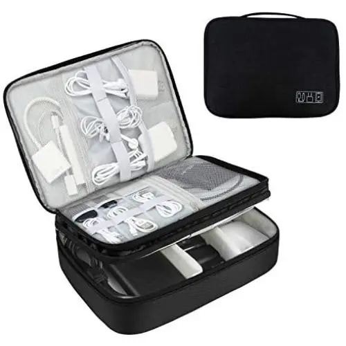 KALIM Cable Organizer Bag, Waterproof Electronic Accessories Soft Case, Traveling Wire Bag for iPad Mini Cables Phone Chargers Adapter Flash Hard Drive and More(Large/Black)