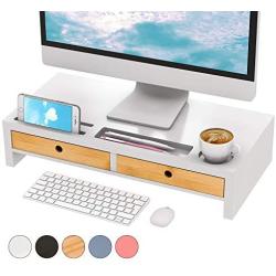 Monitor Riser Stand Desk Shelf - with Drawer Keyboard Storage Stylish White 22'' x 10.6'' x 4.7''