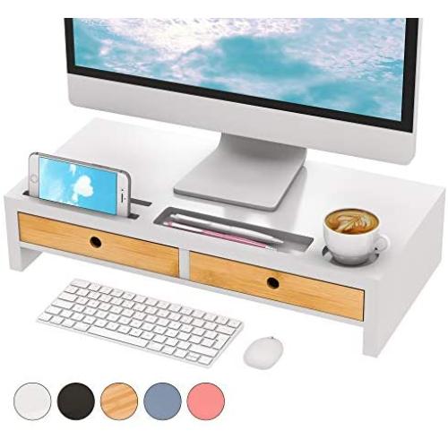 Monitor Riser Stand Desk Shelf - with Drawer Keyboard Storage Stylish White 22'' x 10.6'' x 4.7''