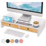 Monitor Riser Stand Desk Shelf - with Drawer Keyboard Storage Stylish White 22'' x 10.6'' x 4.7''