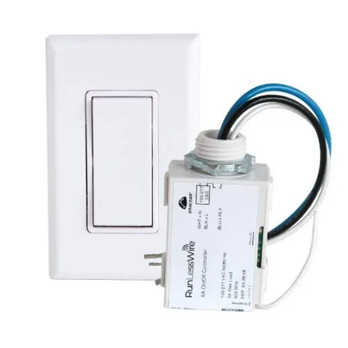 RunLessWire Simple Wireless Switch Kit, Self-Powered Rocker Switch, No Wire Light Control Kit