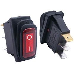 Taiss 2Pcs Waterproof Red Lighted Car I/O SPST 3 Pin 2 Position AC 250V/15A, 125V/20A Rocker Toggle Switches KCD3-101NW-I/O