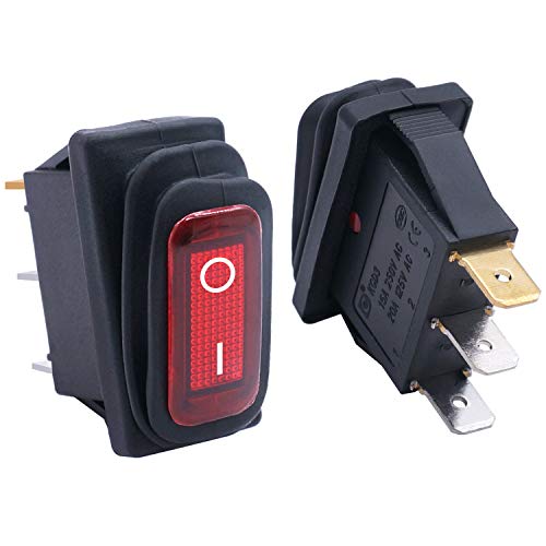 Taiss 2Pcs Waterproof Red Lighted Car I/O SPST 3 Pin 2 Position AC 250V/15A, 125V/20A Rocker Toggle Switches KCD3-101NW-I/O