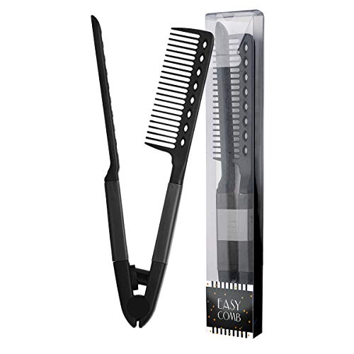 Herstyler Comb For Straightening Hair - Hair Styling Comb For Great Tresses - Flat Iron Comb With A Firm Grip - Straightening Comb For Knotty Hair - Flat Iron Heat Resistant Comb - Get wooed (Black)