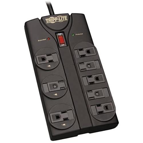 Tripp Lite TLP808B 8 Outlet Surge Protector Power Strip, 8ft Cord Right Angle Plug, Black, Lifetime Insurance