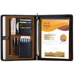 Genuine Leather 3 Ring Binder Handmade Portfolio Folder for 13.3 inches Tablet/Laptop,Business Padfolio Organizer,A4 Notebook/Notepad/Legal Pad Holder Valentines Days Gift for Men and Women,Black