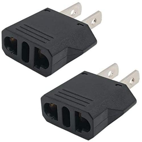 US Plug Adapter, Small European to US Plug Adapter, Black European to American Outlet Plug Adapter, EU to US Adapter, Fireproof Safe Europe/Asia to USA/Canada Travel Power Plug Adapter (2-pack)