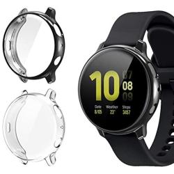 [2 Pack] Screen Protector Case for Samsung Galaxy Active 2 44mm, All-Around TPU Anti-Scratch Flexible Case Soft Protective Bumper Cover for Samsung Galaxy Watch Active 2. Clear and Black(44mm)