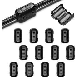 EMI RFI Noise Filter Cable Ring, Roctee 12 Pcs Ferrite Choke Snap On Noise Suppressor Cable Clip Electronic Ferrites Core for 3.5MM Diameter Wire (Black)